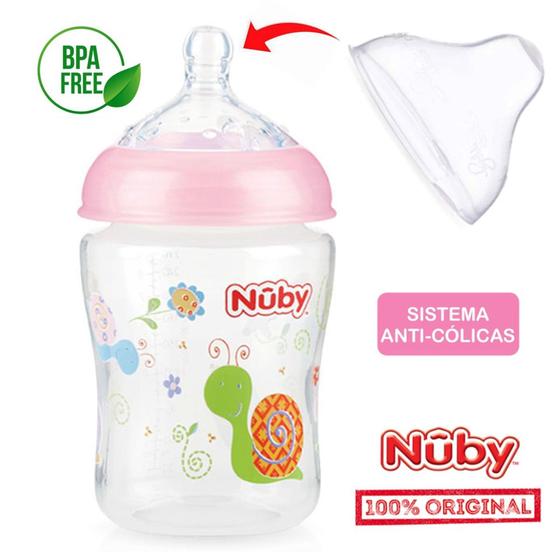 Mamadeira boca larga bico anatomico 180ml rosa natural touch - Nuby ...