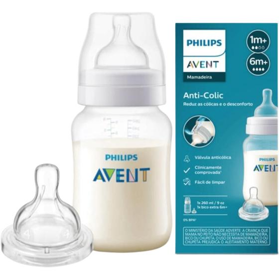 Imagem de Mamadeira Clássica Anti-Colic 260ML + Bico extra 4 Avent