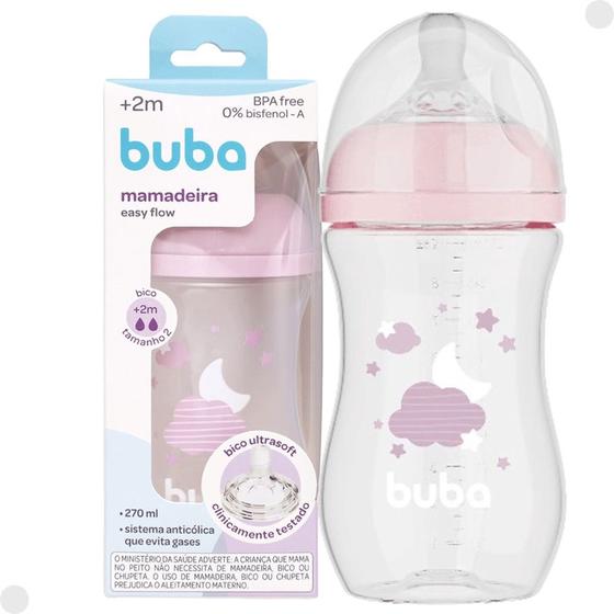 Imagem de Mamadeira Easy Flow Nuvem - Rosa - 270ml - Buba