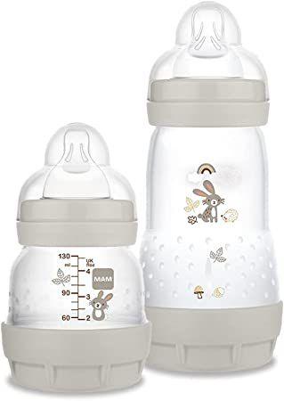 Imagem de Mamadeira infantil bebê kit azul  rosa e bege com 2 unidades easy start tamanho 0 meses mam