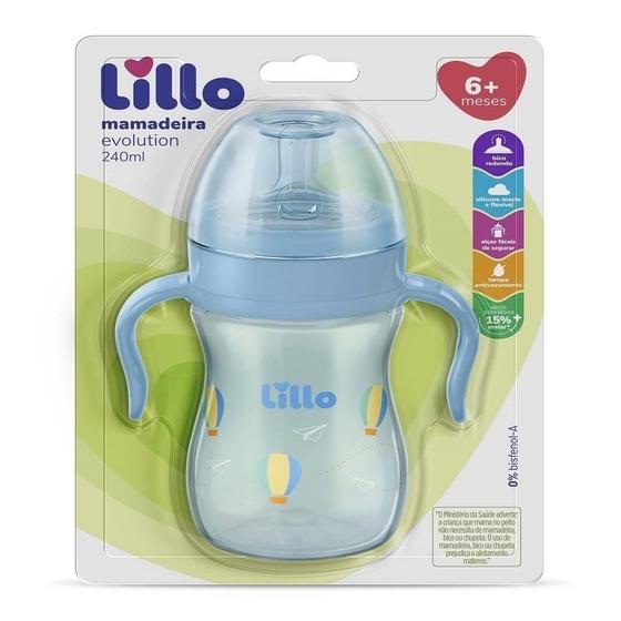 Imagem de Mamadeira Lillo Super Evolution Primeiros Passos comAlca Silicone Menino 240ml