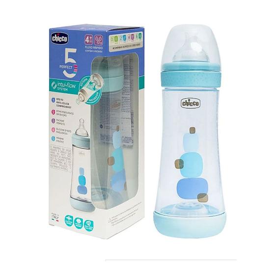 Imagem de Mamadeira Perfect 5 300ml Chicco Azul 4m+ Fluxo Rápido