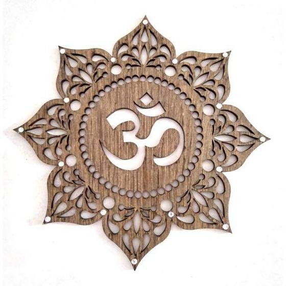 Imagem de Mandala 30cm Símbolo Om Madeira Pintada Yoga Parede Proteção