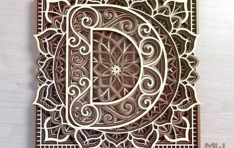 Imagem de Mandala Alfabeto Letra D Em Camadas Alto Relevo 3d 44 cm
