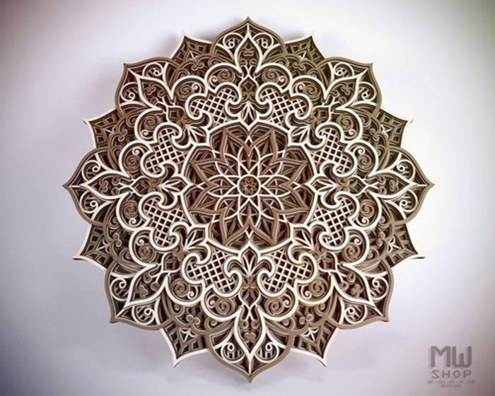 Imagem de Mandala Camadas Alto Relevo Flor De Liz Decoração 3d 44cm