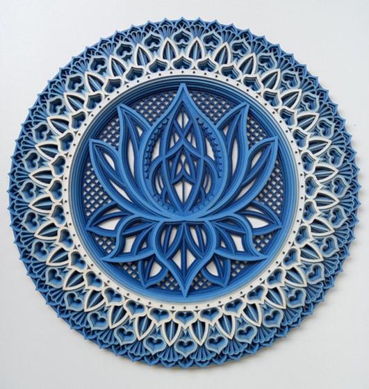 Imagem de Mandala Flor De Lótus Relevo 3d Multicamadas Azul 29cm