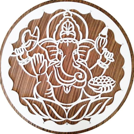 Imagem de Mandala Ganesha - MDF - Branco - Meditação Decoração - 10cm