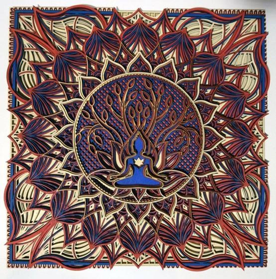 Imagem de Mandala Meditação Árvore Da Vida 3d Multicamadas Cores 44cm