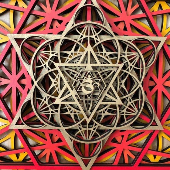 Imagem de Mandala Om, Cubo De Metatron Relevo 3d Multicamadas 29 cm