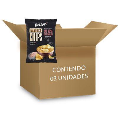 Imagem de Mandioca Chips com Sal Rosa Himalaia Sem Glúten Belive contendo 3 pacotes de 50g cada