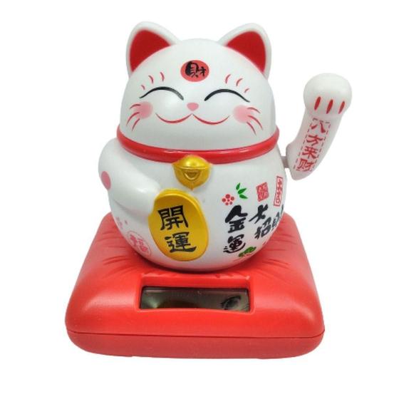 Imagem de Maneki Neko Gato Da Sorte Branco 9 Cm Altura Energia Solar