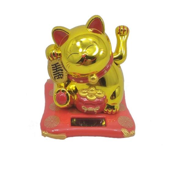 Imagem de Maneki Neko Gato Da Sorte Dourado 7,5 Cm Energia Solar