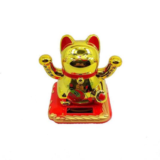 Imagem de Maneki Neko Gato da Sorte Dourado Japonês 9,5 cm Energia Solar