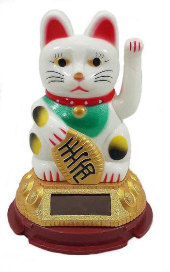 Imagem de Maneki Neko Gato Sorte Branco Japonês Energia Solar 9 Cm