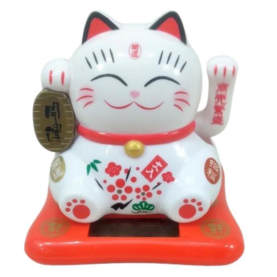 Imagem de Maneki Neko O Gato Da Sorte Branco 8 Cm Alt. Energia Solar