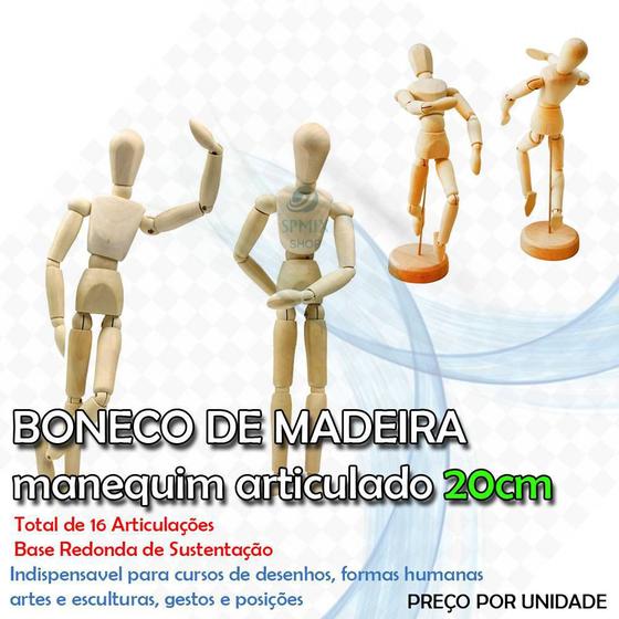 Manequim 20 Cm Madeira Natural Boneco Articulado Modelo Desenho Arte ...