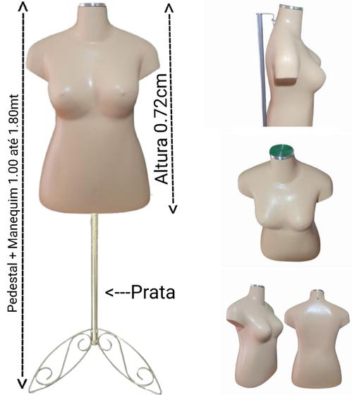 Imagem de Manequim feminino adulto (busto plus size GG N.46) bege com tampa e pedestal retro na cor prata