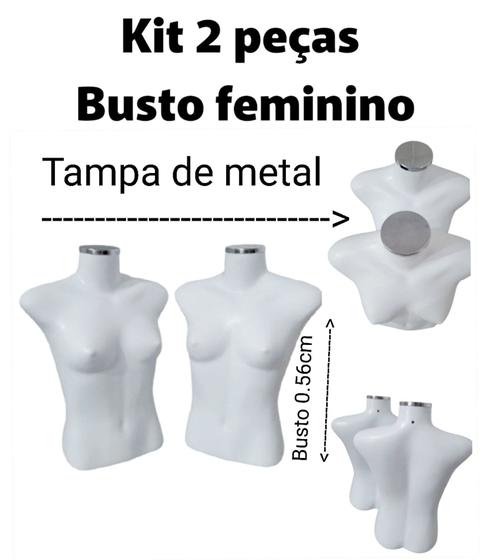 Imagem de Manequim feminino adulto kit 2 peças (busto magro P. 36) na cor branco + tampo de metal.