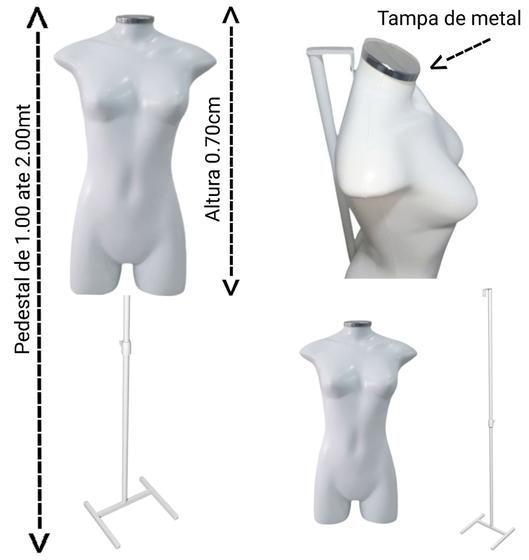 Imagem de Manequim feminino adulto (meio corpo jó) branco c/ tampa de metal + pedestal h na cor branco