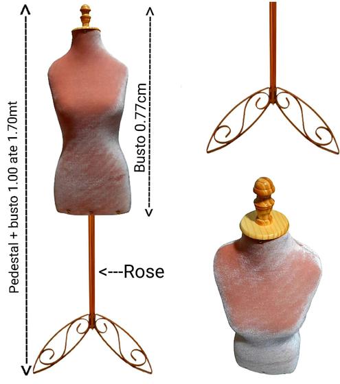 Imagem de Manequim feminino (busto veludo luxo M.40) Rose + pedestal retro na cor Rose