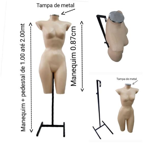 Imagem de Manequim feminino ( Meio corpo cinturinha N.36/38) bege c/ tampa de metal + pedestal na cor preto