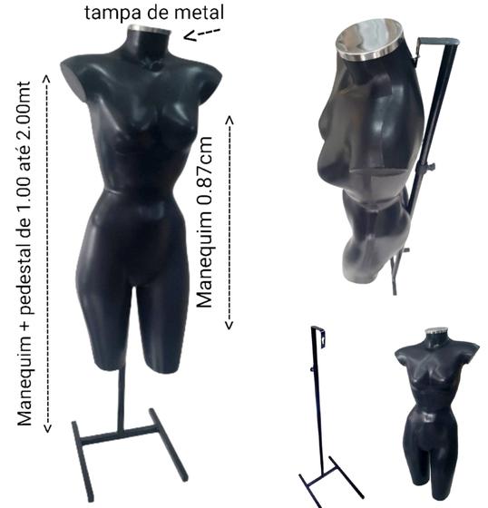 Imagem de Manequim feminino (Meio corpo cinturinha N.36) com tampa de metal + pedestal H na cor preto.