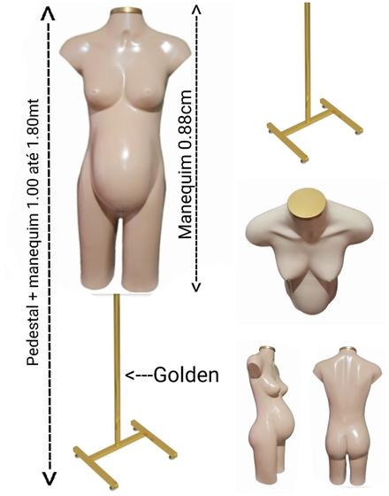 Imagem de Manequim feminino (Meio corpo gravida N.38) bege com tampa + pedestal H na cor (Golden) dourado.