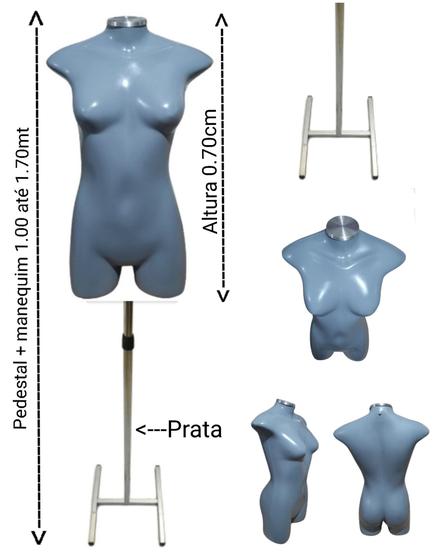 Imagem de Manequim feminino (Meio corpo jó na.36) cinza com tampa + pedestal H na cor prata.