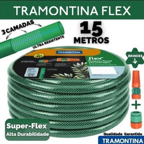 Imagem de Mangueira 1/2 Flex Verde 15m - 3 Camadas + Engates Rápidos