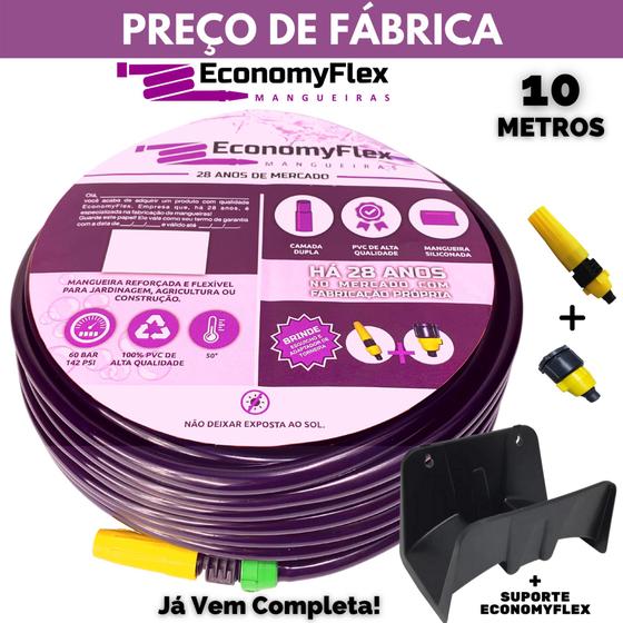 Imagem de Mangueira 10 Metros EconomyFlex Roxa Doméstica c/ Suporte