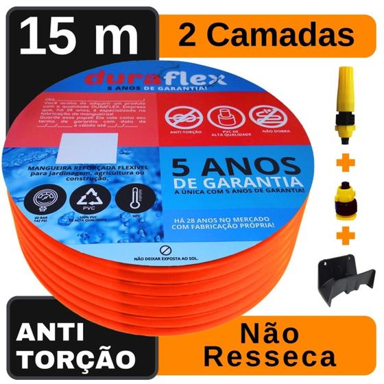 Imagem de Mangueira 15 Metro Laranja Chata + Suporte DuraFlex