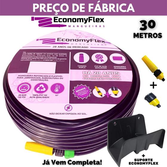 Imagem de Mangueira 30M Doméstica EconomyFlex Roxa c/ Suporte