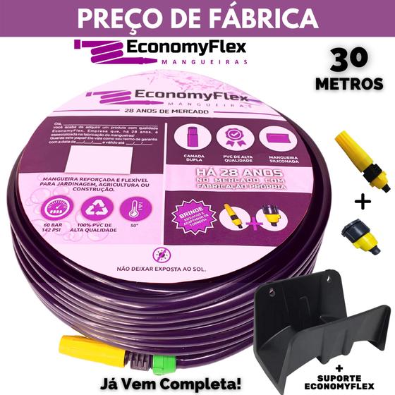 Imagem de Mangueira 30M EconomyFlex Roxa Doméstica c/ Suporte