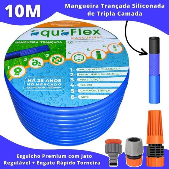 Imagem de Mangueira AquaFlex 10m  PVC Tripla  Flexível  Kit Incl.