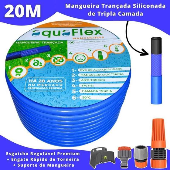 Imagem de Mangueira AquaFlex 20m + Kit Engate e Esguicho Premium
