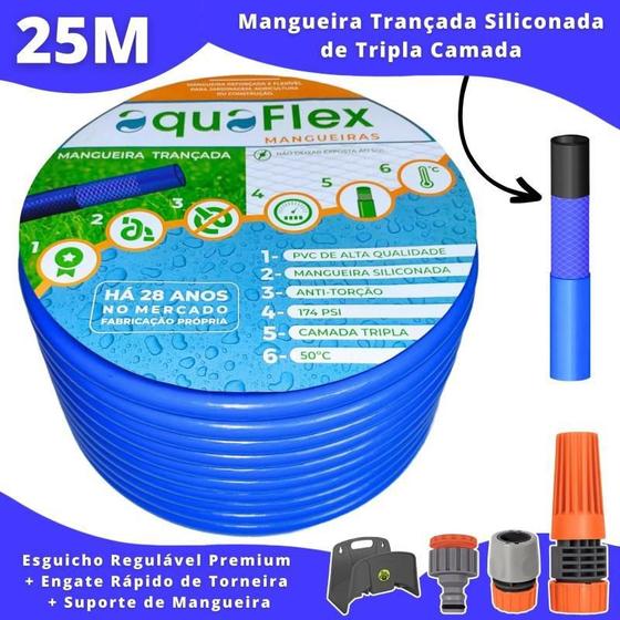 Imagem de Mangueira AquaFlex 25m + Kit Engate Rápido e Esguicho