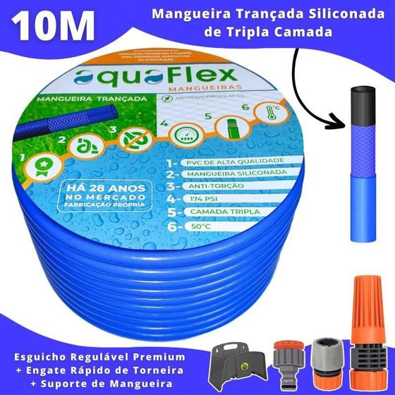 Imagem de Mangueira AquaFlex ul 10m + Esguicho e Kit Engate