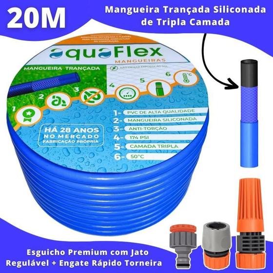 Imagem de Mangueira AquaFlex ul 20m + Esguicho e Kit Engate Rápido