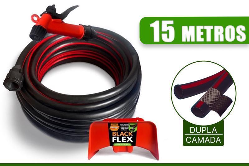 Imagem de Mangueira Blackflex Trançada 15 Metros Completa Flexível Anti-Torção Com Suporte De Parede