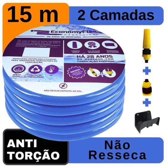 Imagem de Mangueira Caseira EconomyFlex Azul 15 Mts com Suporte