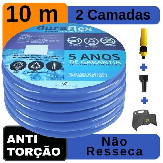 Imagem de Mangueira de Casa Siliconada Azul 10 Metros + Suporte DuraFlex