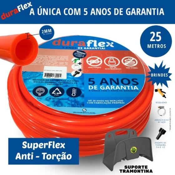 Imagem de Mangueira de Casa Siliconada Laranja 25Metro + Suporte DuraFlex