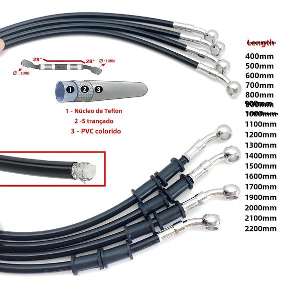 Imagem de Mangueira de Freio Hidráulica 28° - 400-2200mm - Cabo Trançado para Kawasaki, Yamaha e Honda