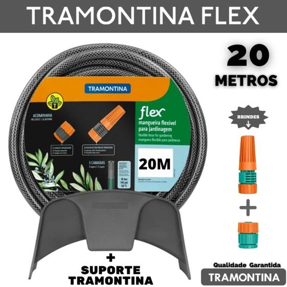 Mangueira de Jardim 20 Mts Antitorção Tramontinaflex Siliconada Preta com Suporte Menor preço em Mangueira de Jardim 20 Mts Antitorção Tramontinaflex Siliconada Preta com Suporte