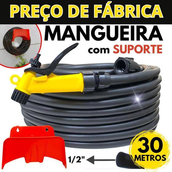 Imagem de Mangueira de Jardim 30 Metros Grossa 1/2'' Resistente Reforçada Flexivel Forte Kit Completo Suporte de Parede Enrolador