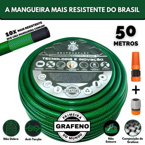 Imagem de Mangueira de Jardim Anti-Torção 50Metros - GrafenoFlex Verde