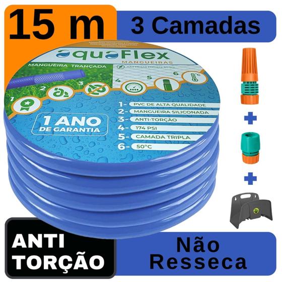 Imagem de Mangueira de Jardim AntiTorção 15 Mts AquaFlex + Suporte