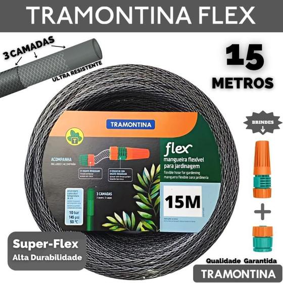 Mangueira de Jardim Antitorção TramontinaFlex Siliconada Preta 15M. Menor preço em Mangueira de Jardim Antitorção TramontinaFlex Siliconada Preta 15M.