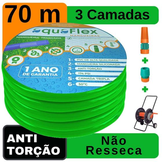 Imagem de Mangueira de Jardim AquaFlex Verde 70Metro + Carrrinho