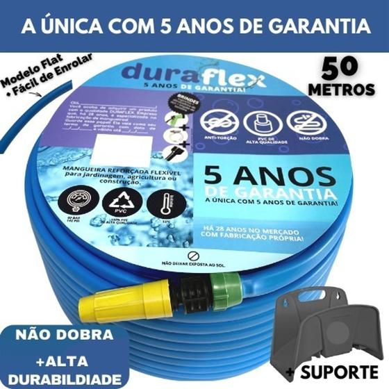 Imagem de Mangueira de Jardim Enrola Fácil Modelo FlatLay DuraFlex 50Metros + Suporte